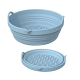 FancyGrab Reusable Foldable Round Air Fryer Silicone Pot Liner Baking Tray with Handles Light Blue