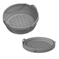 FancyGrab Reusable Foldable Round Air Fryer Silicone Pot Liner Baking Tray with Handles Gray