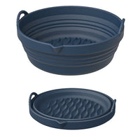 FancyGrab Reusable Foldable Round Air Fryer Silicone Pot Liner Baking Tray with Handles Navy Blue