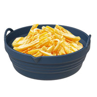 FancyGrab Reusable Foldable Round Air Fryer Silicone Pot Liner Baking Tray with Handles Navy Blue