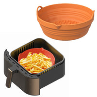 FancyGrab Reusable Foldable Round Air Fryer Silicone Pot Liner Baking Tray with Handles Orange