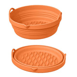 FancyGrab Reusable Foldable Round Air Fryer Silicone Pot Liner Baking Tray with Handles Orange