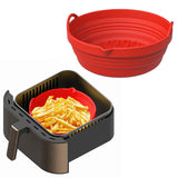 FancyGrab Reusable Foldable Round Air Fryer Silicone Pot Liner Baking Tray with Handles Red