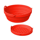 FancyGrab Reusable Foldable Round Air Fryer Silicone Pot Liner Baking Tray with Handles Red