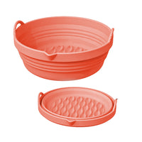 FancyGrab Reusable Foldable Round Air Fryer Silicone Pot Liner Baking Tray with Handles Pink