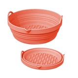 FancyGrab Reusable Foldable Round Air Fryer Silicone Pot Liner Baking Tray with Handles Pink