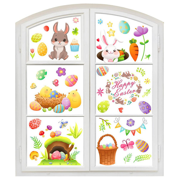 FancyGrab Set of 9 Sheets Double Sided Printed Easter Window Cling Stickers Easter Bunny Decal Home Decor Style 4