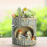 FancyGrab Plant Flower Pots with Drainage Hole Tree Stump Planters Pen Holder Indoor Desktop Decor Style 1