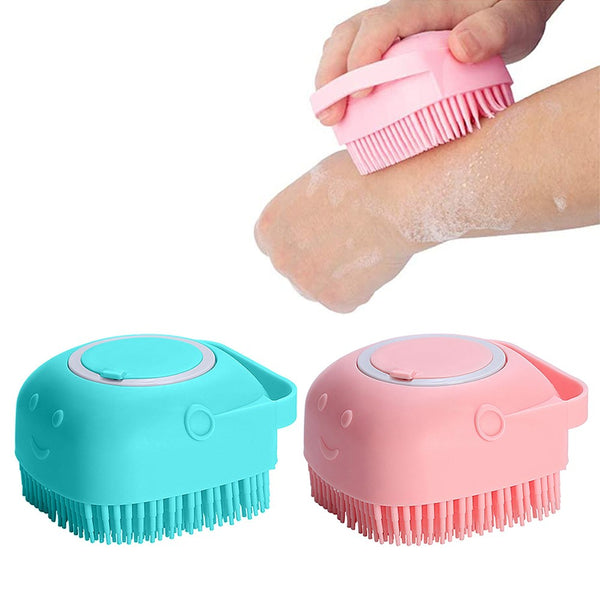 FancyGrab 2Pcs Silicone Exfoliating Body Scrubber Exfoliating Shower Brush Massage Bathing Brush Blue and Pink