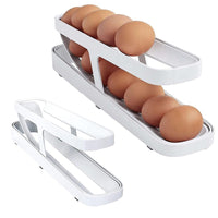 FancyGrab Refrigerator Egg Dispenser Auto Rolling Egg Holder 2 Tier Storage Rack