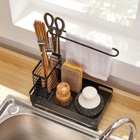 Kitchen Sink Storage Rack with Drain Pan Sponge Cleaning Cloth Holder Sink Organizer