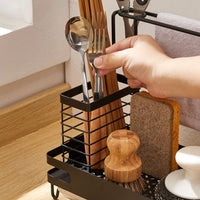 Kitchen Sink Storage Rack with Drain Pan Sponge Cleaning Cloth Holder Sink Organizer