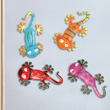 4 Pcs Metal Wall Art Garden Gecko Statue Fence Animal Hanging Wall Sculpture Vivid Wall Decor