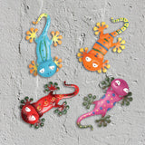 4 Pcs Metal Wall Art Garden Gecko Statue Fence Animal Hanging Wall Sculpture Vivid Wall Decor