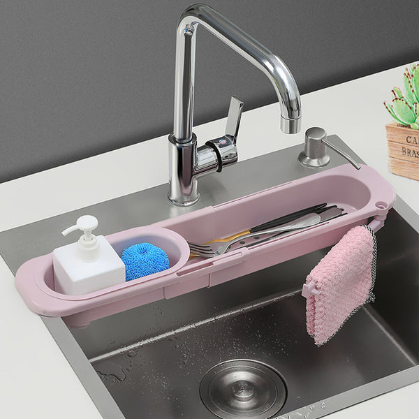 Telescopic Sink Rack Storage Holder Expandable Drain Basket for Home Kitchen Pink