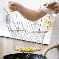 Folding Rinse Stainless Steel Frying Basket Fryer Strainer Cook Kitchen Colander