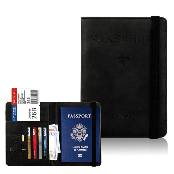 RFID Blocking Passport Holder for Travel Accessories Passport Purse Card Wallet-Black
