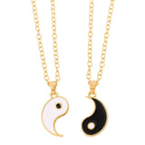 2Pcs Set Yin Yang Pendant Necklace for Men Women Puzzle Couples Necklaces-Gold