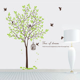 PVC Tree With Bird Cage Wall Sticker Large Living Room Hand-painted Carved Decal