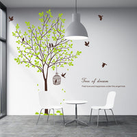 PVC Tree With Bird Cage Wall Sticker Large Living Room Hand-painted Carved Decal