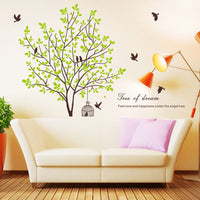 PVC Tree With Bird Cage Wall Sticker Large Living Room Hand-painted Carved Decal