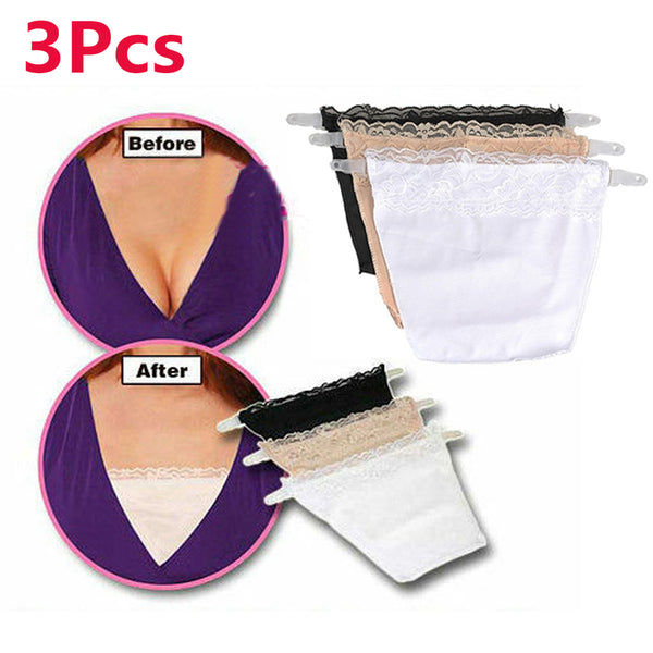 3 Pcs Lace Trim Clip on Cleavage Cover for Women Bra