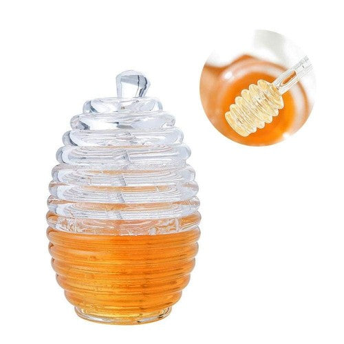 FancyGrab Food Grade Plastic Honey Pot with Dipper and Lid