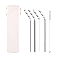 Reusable Stainless Steel Bent Drinking Straws With Brush