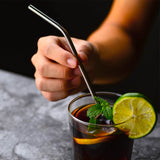 Reusable Stainless Steel Bent Drinking Straws With Brush