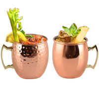 2 X Smooth and Hammered Moscow Mule Stainless Steel Copper Finished Mugs Ice Cold Drinking Cups