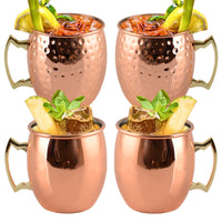 4 X Smooth and Hammered Moscow Mule Stainless Steel Copper Finished Mugs Ice Cold Drinking Cups