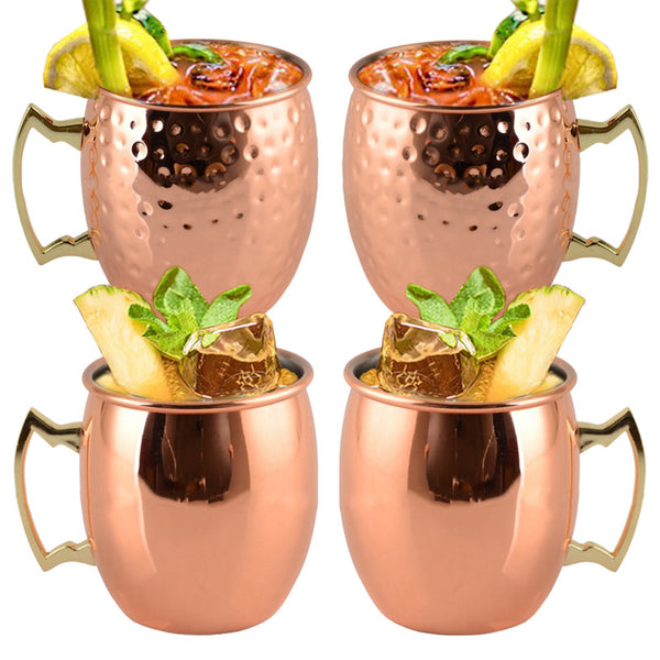 4 X Smooth and Hammered Moscow Mule Stainless Steel Copper Finished Mugs Ice Cold Drinking Cups