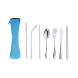 7Pcs Travel Utensils with Case Portable Knife Fork Spoon Chopsticks Sraight Straw Bent Straw Cleaning Brush Tableware Set