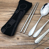 7Pcs Travel Utensils with Case Portable Knife Fork Spoon Chopsticks Sraight Straw Bent Straw Cleaning Brush Tableware Set