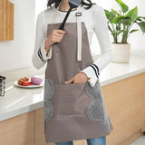 Adjustable Bib Apron With Front Pocket and Double Side Towels Striped Pattern Apron Kitchen Apron