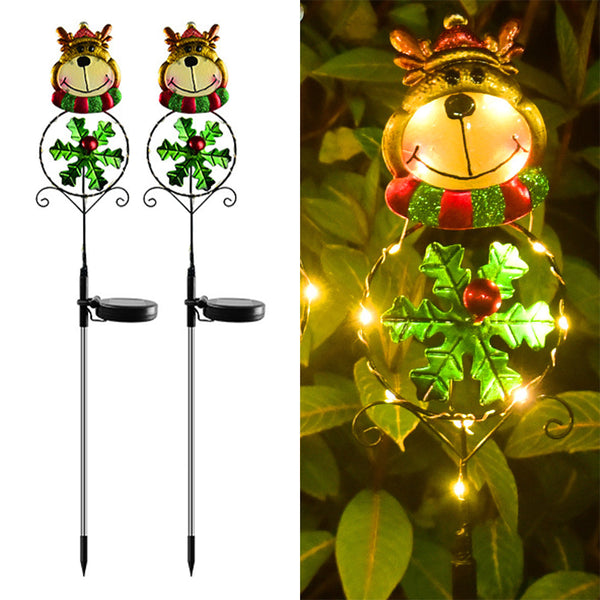 2pcs Solar Power Garden Stake Lights Christmas Decor Lights Elk Style