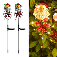 2pcs Solar Power Garden Stake Lights Christmas Decor Lights Santa Claus Style