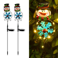 2pcs Solar Power Garden Stake Lights Christmas Decor Lights Snowman Style