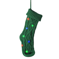 Knit Christmas Stockings with LED Light Xmas Home Decoration Green