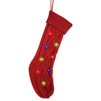 Knit Christmas Stockings with LED Light Xmas Home Decoration Red