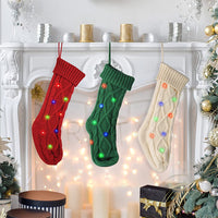 Knit Christmas Stockings with LED Light Xmas Home Decoration Green