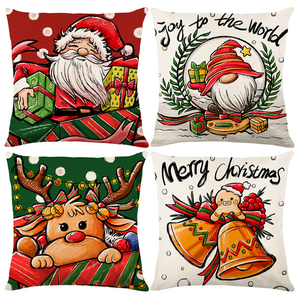 Linen Print Santa Claus Pillow Cover Home Decoration Cushion Cover Set