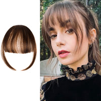 2Pcs Clip In on Bangs Fringe Fake Hair Extensions Front Neat Hair Light Brown