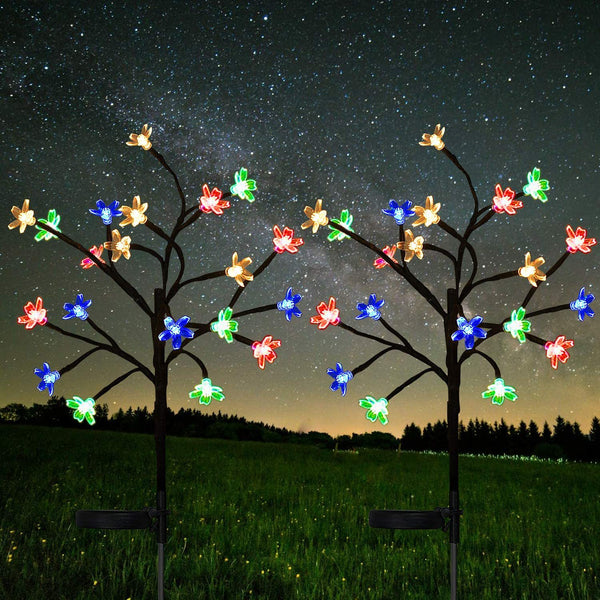 2Pack Solar Garden Lights Colored Solar Flowers Lights Outdoor Yard Christmas Decoration