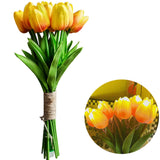 12Pcs Set Tulips Artificial Flowers LED Night Light Sunset Red