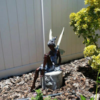 Sitting Fairy Statue Outdoor Garden Resin Statue Ornaments Garden Sculpture Decor-Brown