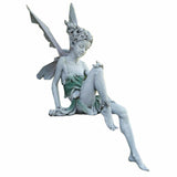 Sitting Fairy Statue Outdoor Garden Resin Statue Ornaments Garden Sculpture Decor-White