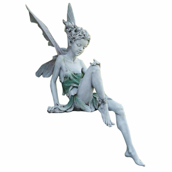 Sitting Fairy Statue Outdoor Garden Resin Statue Ornaments Garden Sculpture Decor-White