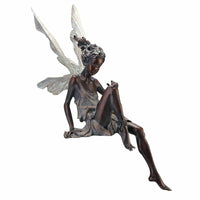 Sitting Fairy Statue Outdoor Garden Resin Statue Ornaments Garden Sculpture Decor-Brown