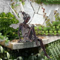 Sitting Fairy Statue Outdoor Garden Resin Statue Ornaments Garden Sculpture Decor-Brown